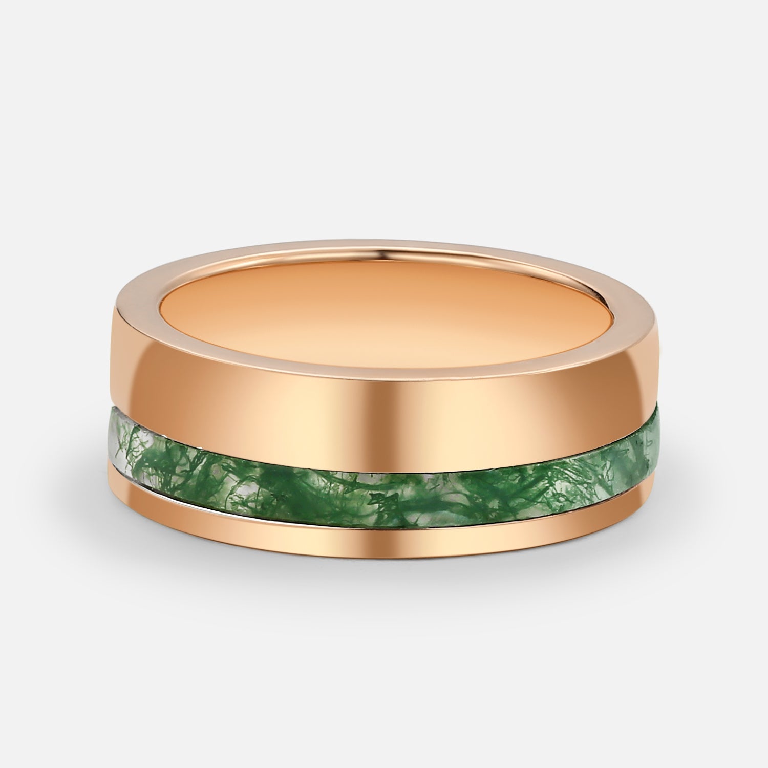 Moss Agate Minimalist Inlay Couple Men's Wedding Band