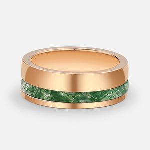 Moss Agate Minimalist Inlay Couple Men's Wedding Band