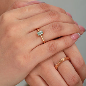 Emerald Cut Moss Agate Couple Ring Set 2pcs