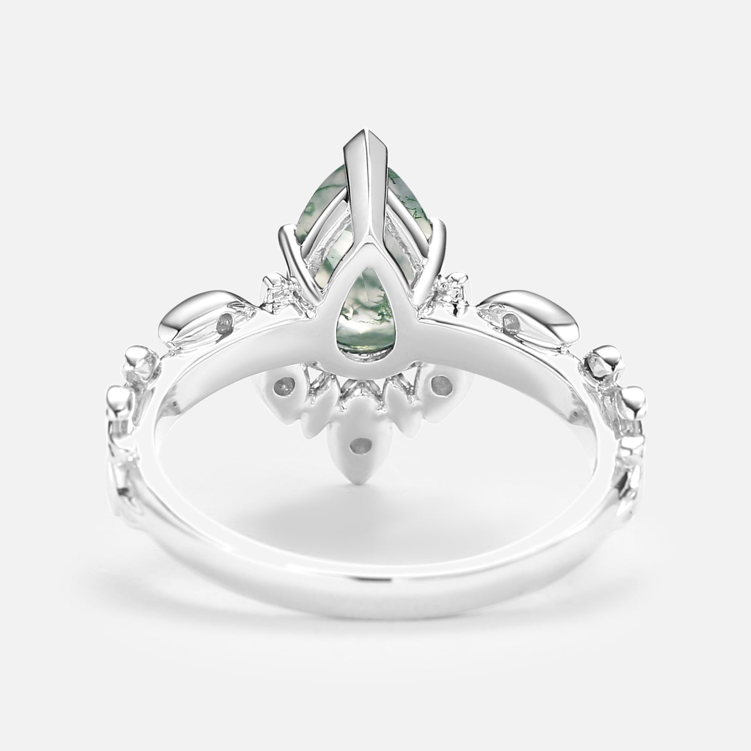 Pear Cut Leafy Nature Inspired Moss Agate Engagement Ring