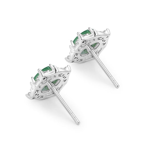 Natural Moss Agate & Moissanite White Gold Earrings