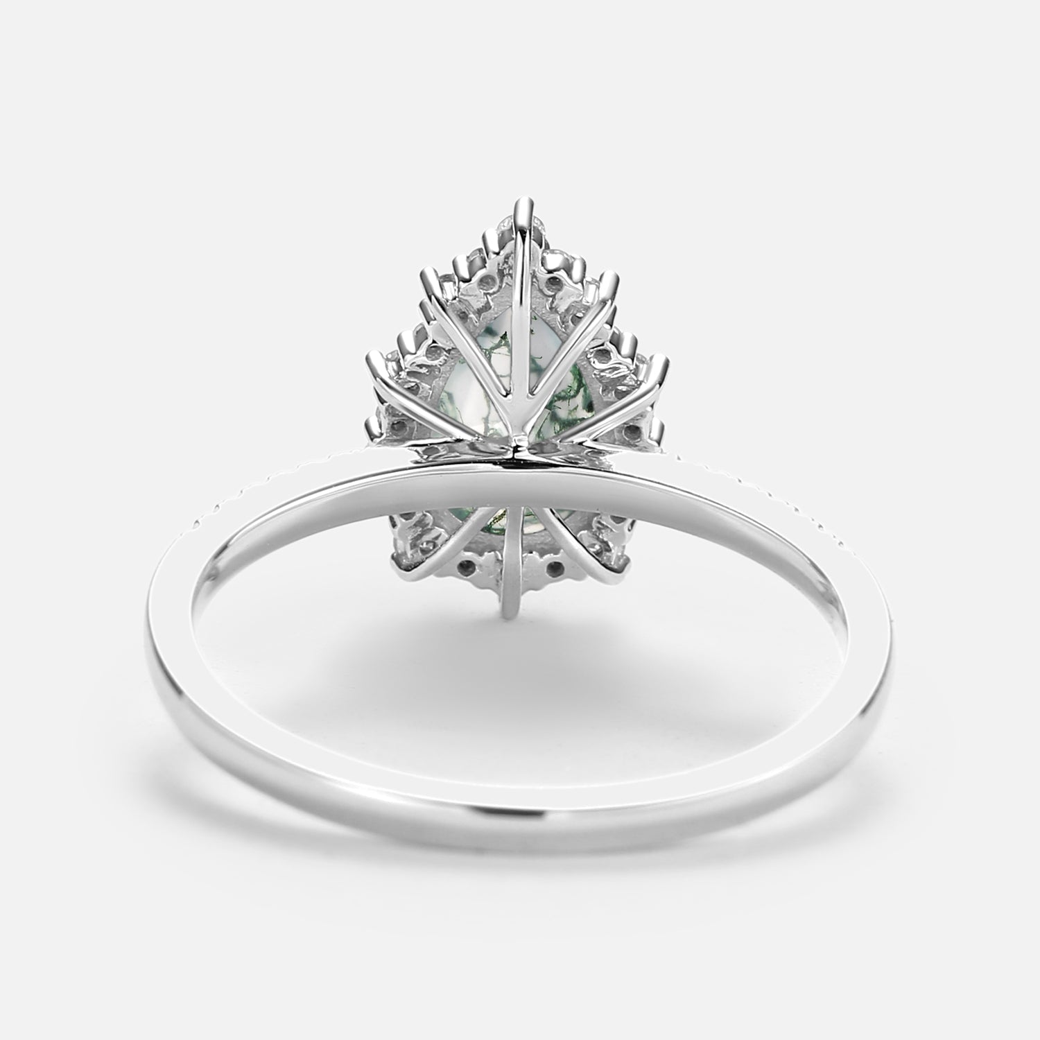 Halo Pear Shaped Moss Agate Engagement Ring - Ophelia
