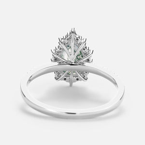 Halo Pear Shaped Moss Agate Engagement Ring - Ophelia