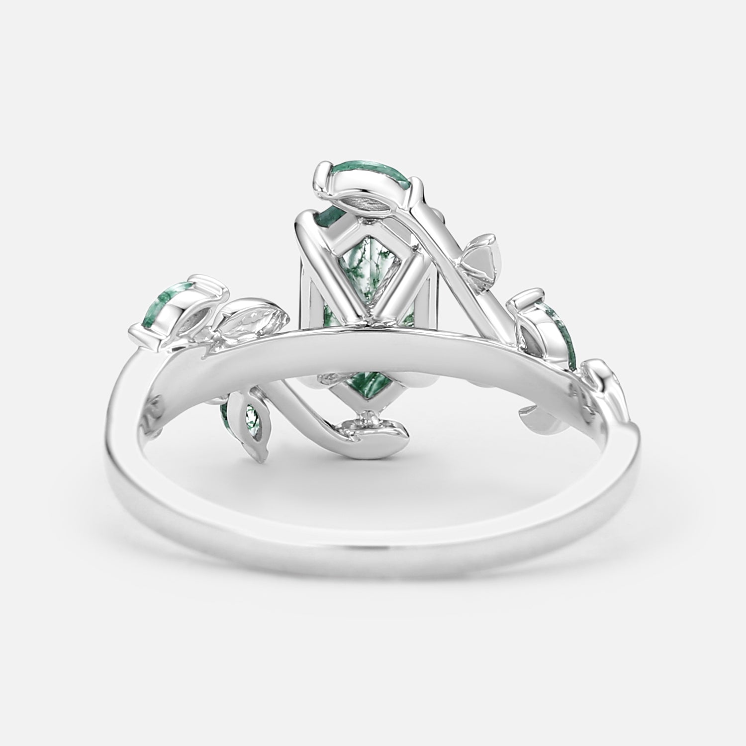 Vintage Hexagon Cut Moss Agate Leafy Engagement Ring