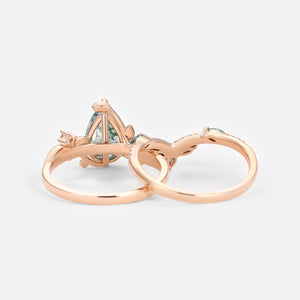 Twigs Pear Cut Moss Agate Vine Engagement Ring Set 2pcs