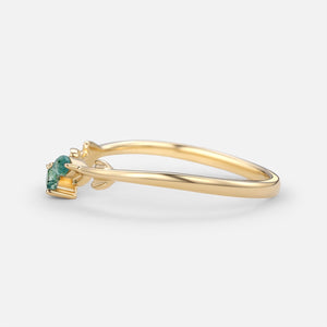 Moss Agate Marquise Cut Leafy Wedding Band Gold Ring