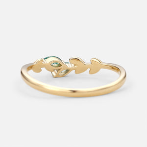 Moss Agate Marquise Cut Leafy Wedding Band Gold Ring