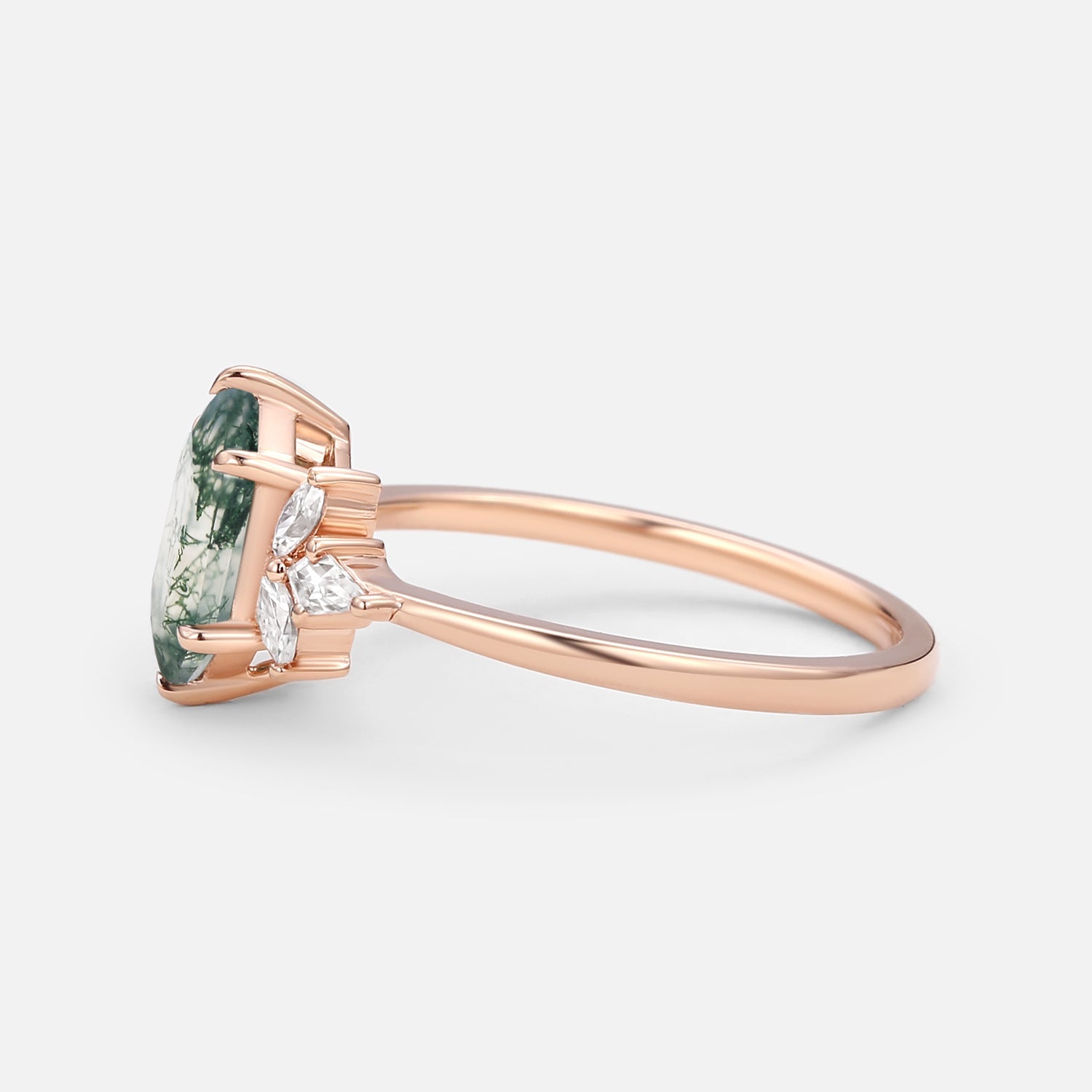 Hexagon & Kite Moss Agate Cluster Engagement Ring