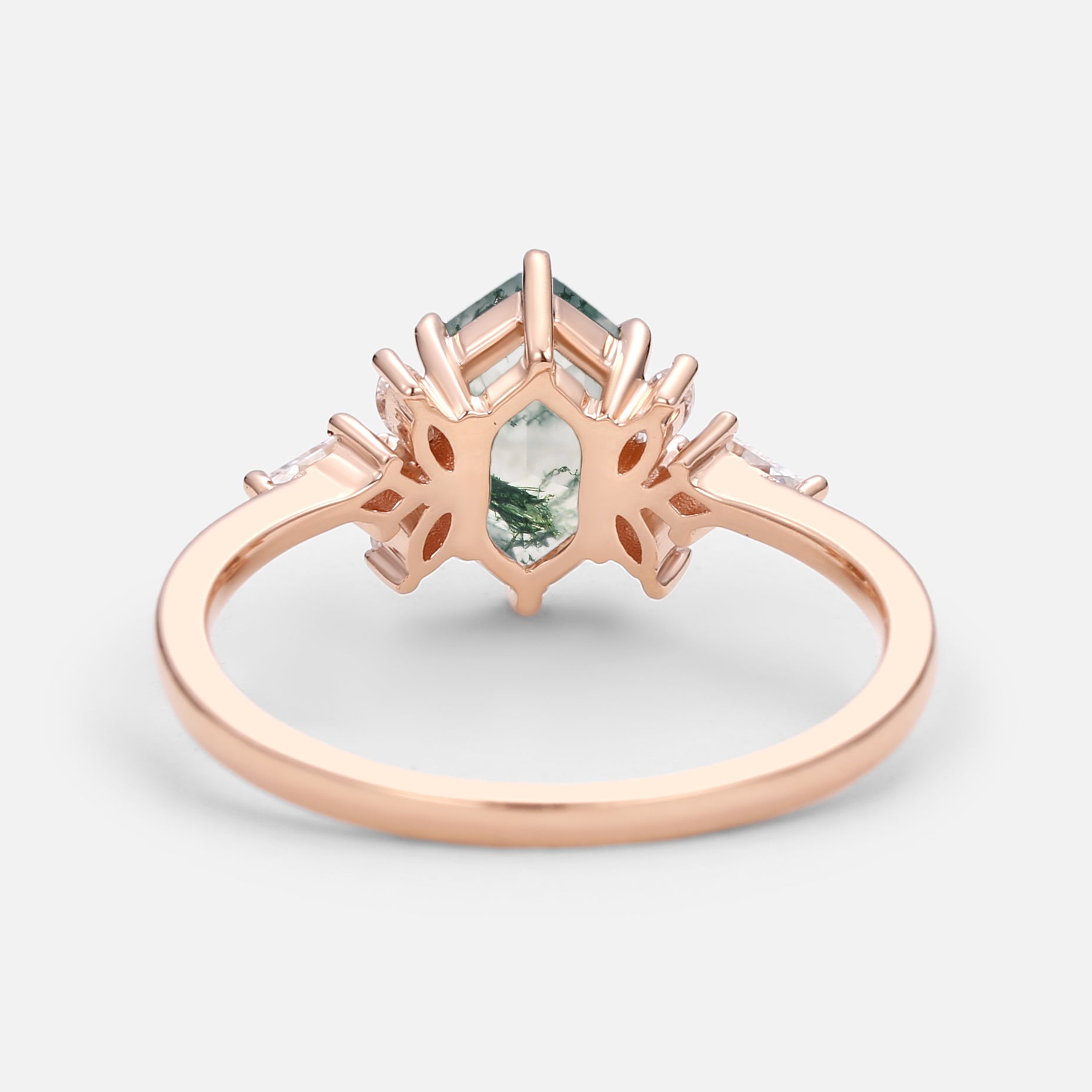 Hexagon & Kite Moss Agate Cluster Engagement Ring