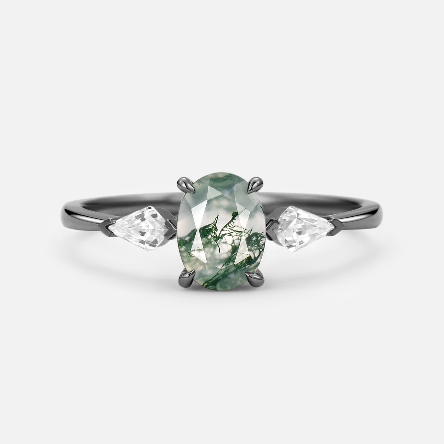 1.5ct Oval Moss Agate Three Stones Engagement Ring