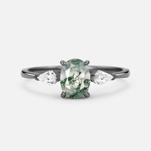 1.5ct Oval Moss Agate Three Stones Engagement Ring