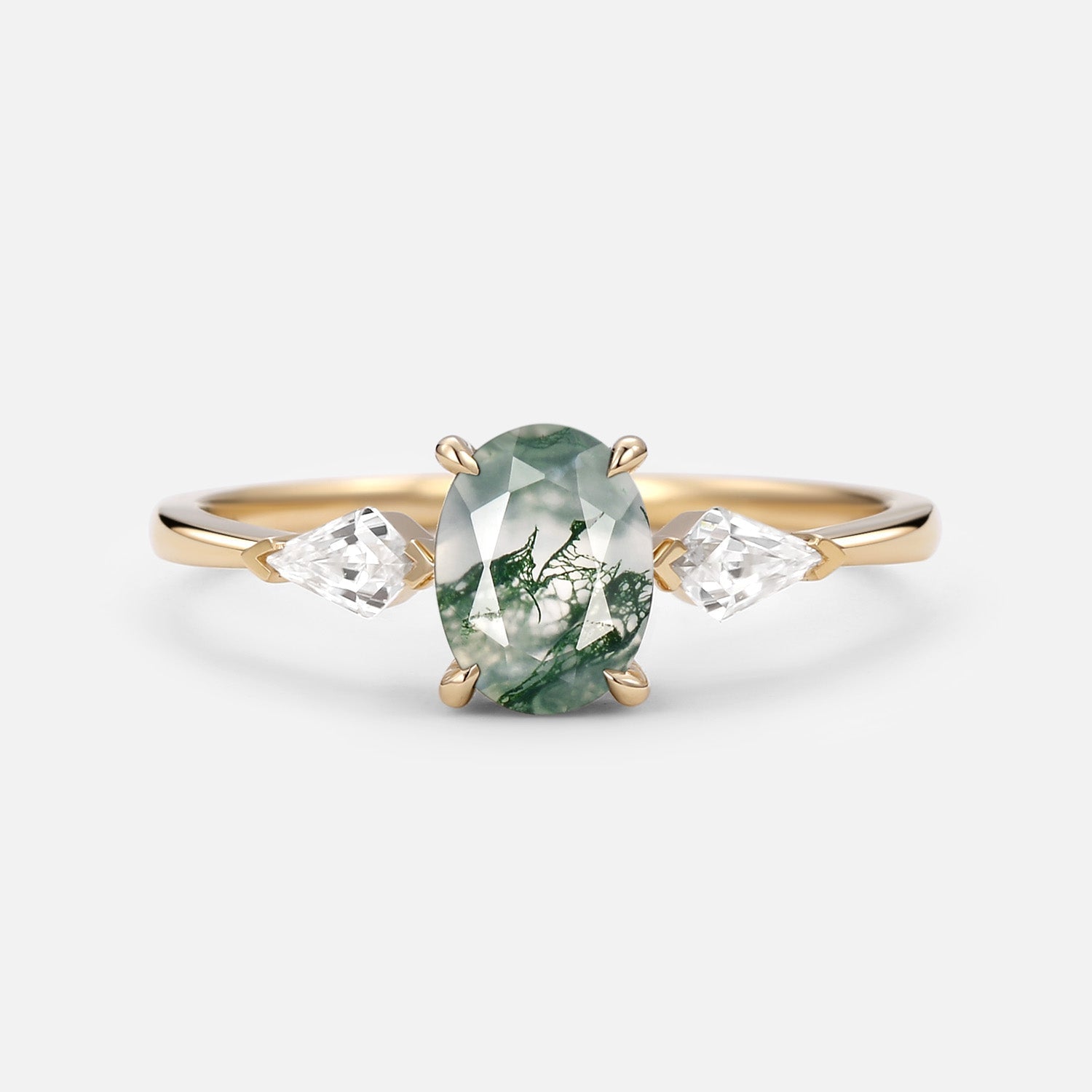 1.5ct Oval Moss Agate Three Stones Engagement Ring