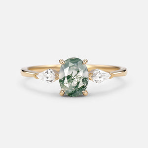 1.5ct Oval Moss Agate Three Stones Engagement Ring