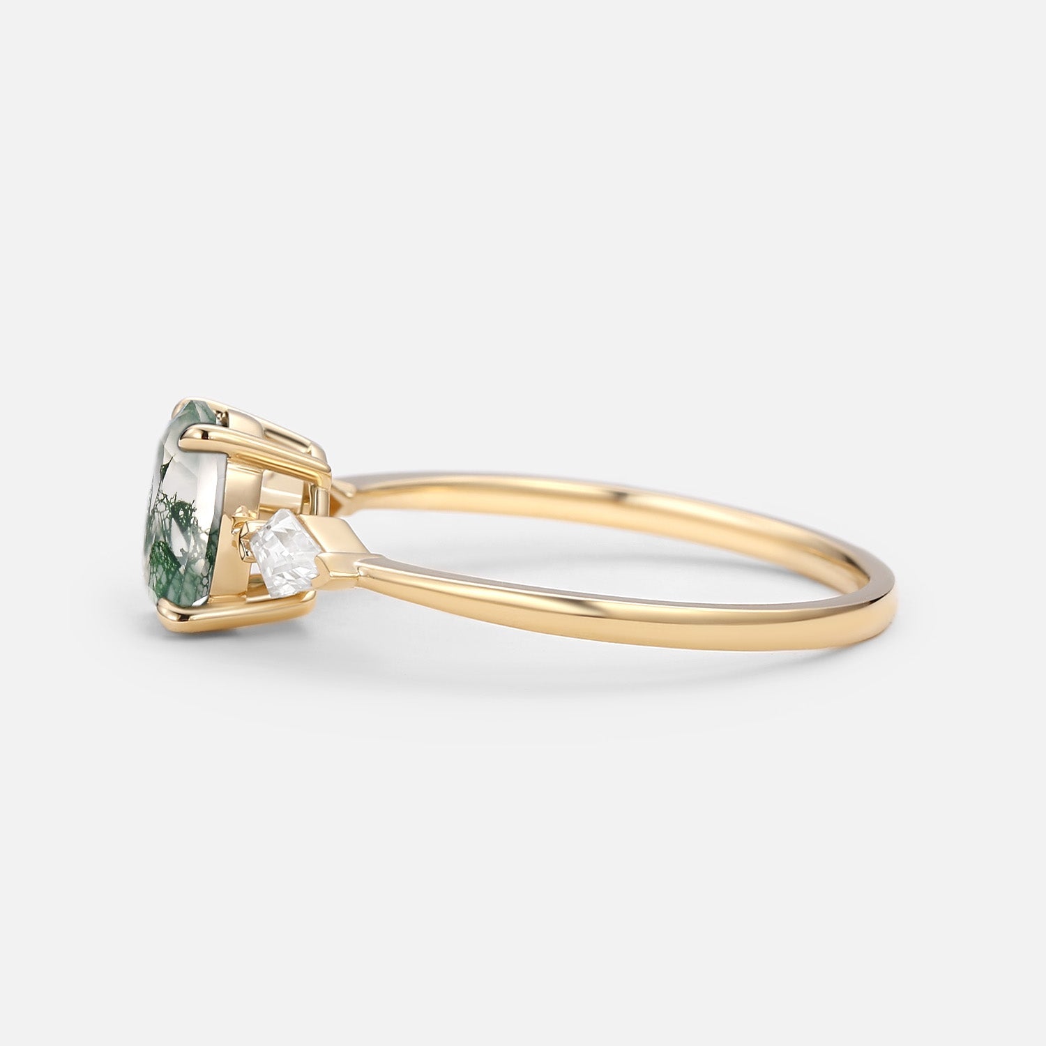 1.5ct Oval Moss Agate Three Stones Engagement Ring