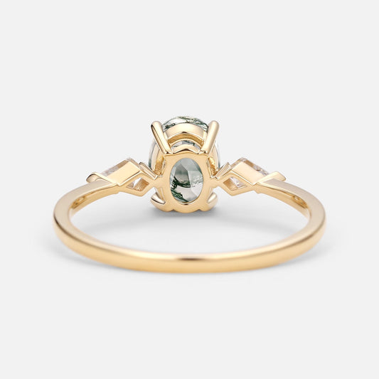 1.5ct Oval Moss Agate Three Stones Engagement Ring