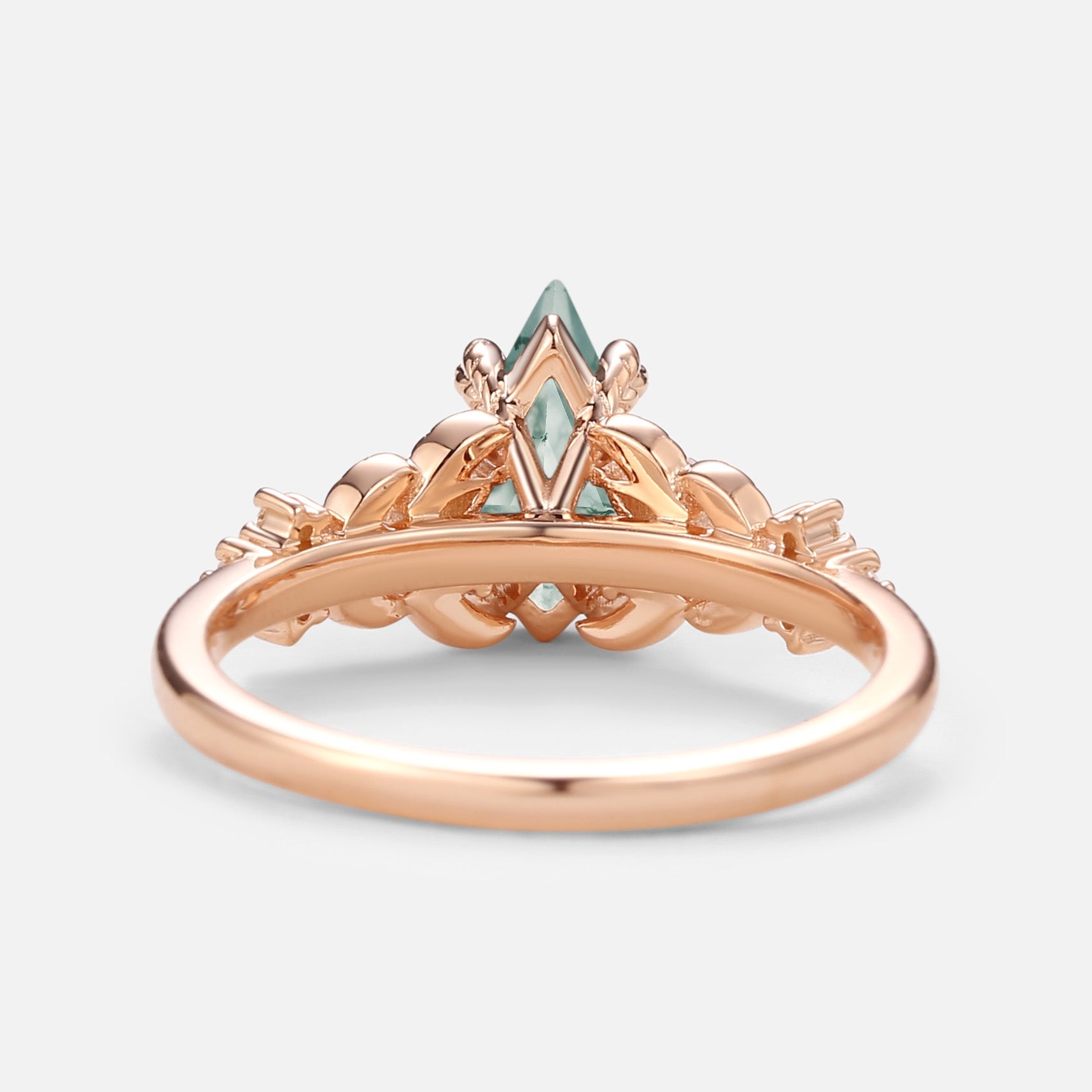 Kite Cut Moss Agate Vine Leafy Gold Engagement Ring