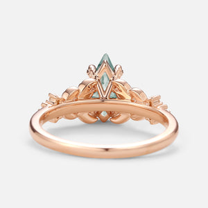 Kite Cut Moss Agate Vine Leafy Gold Engagement Ring