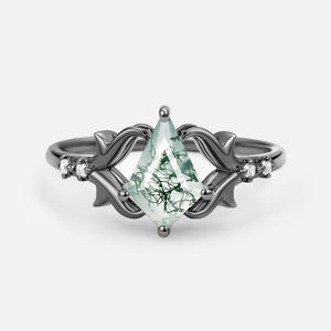 Elegant Kite Cut Moss Agate Engagement Ring - Tendril