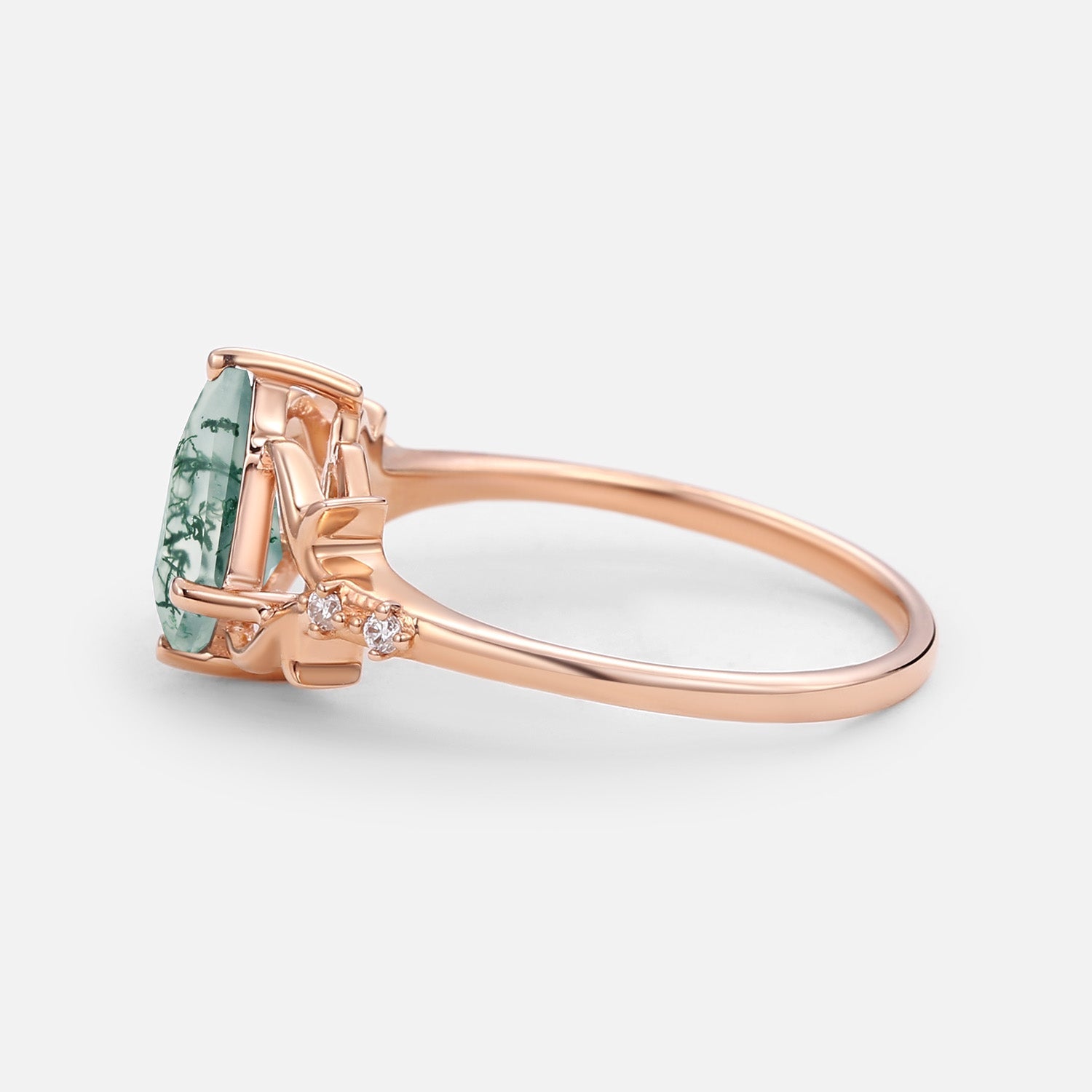 Elegant Kite Cut Moss Agate Engagement Ring - Tendril