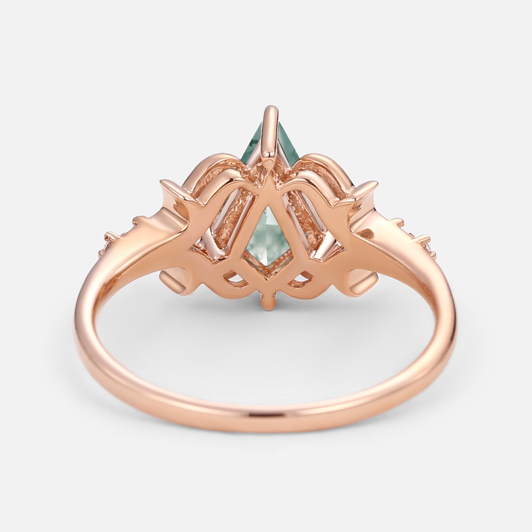 Elegant Kite Cut Moss Agate Engagement Ring - Tendril