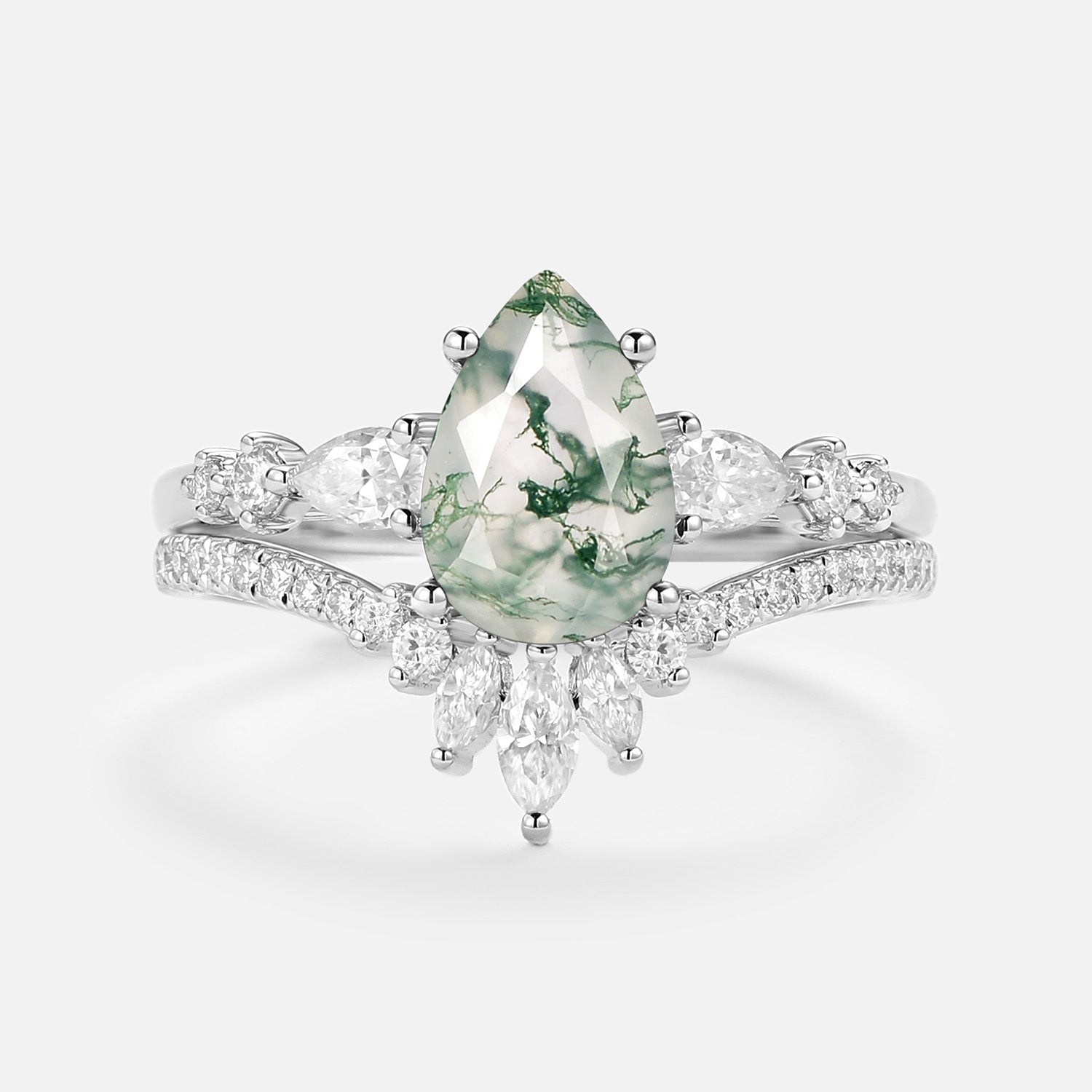 1.5ct Signature Pear Moss Agate Staccato Ring Set 2pcs - Scottie