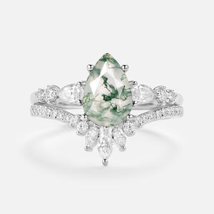 1.5ct Signature Pear Moss Agate Staccato Ring Set 2pcs - Scottie