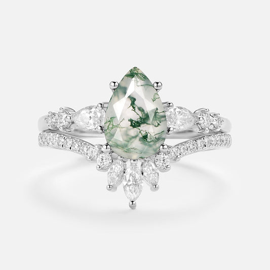 1.5ct Signature Pear Moss Agate Staccato Ring Set 2pcs - Scottie