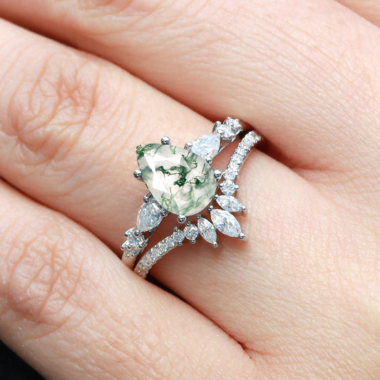 1.5ct Signature Pear Moss Agate Staccato Ring Set 2pcs - Scottie