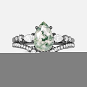 1.5ct Signature Pear Moss Agate Staccato Ring Set 2pcs - Scottie
