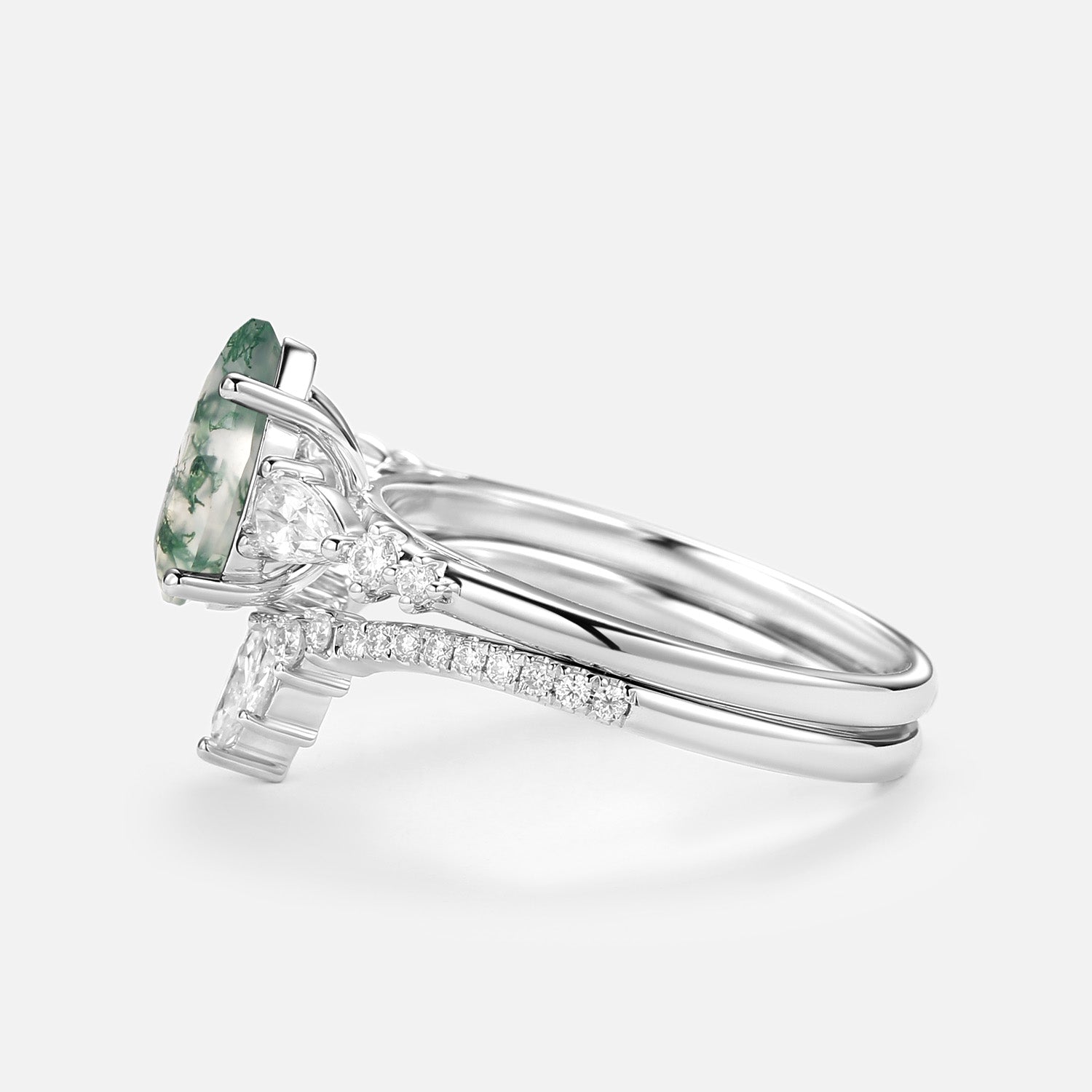 1.5ct Signature Pear Moss Agate Staccato Ring Set 2pcs - Scottie