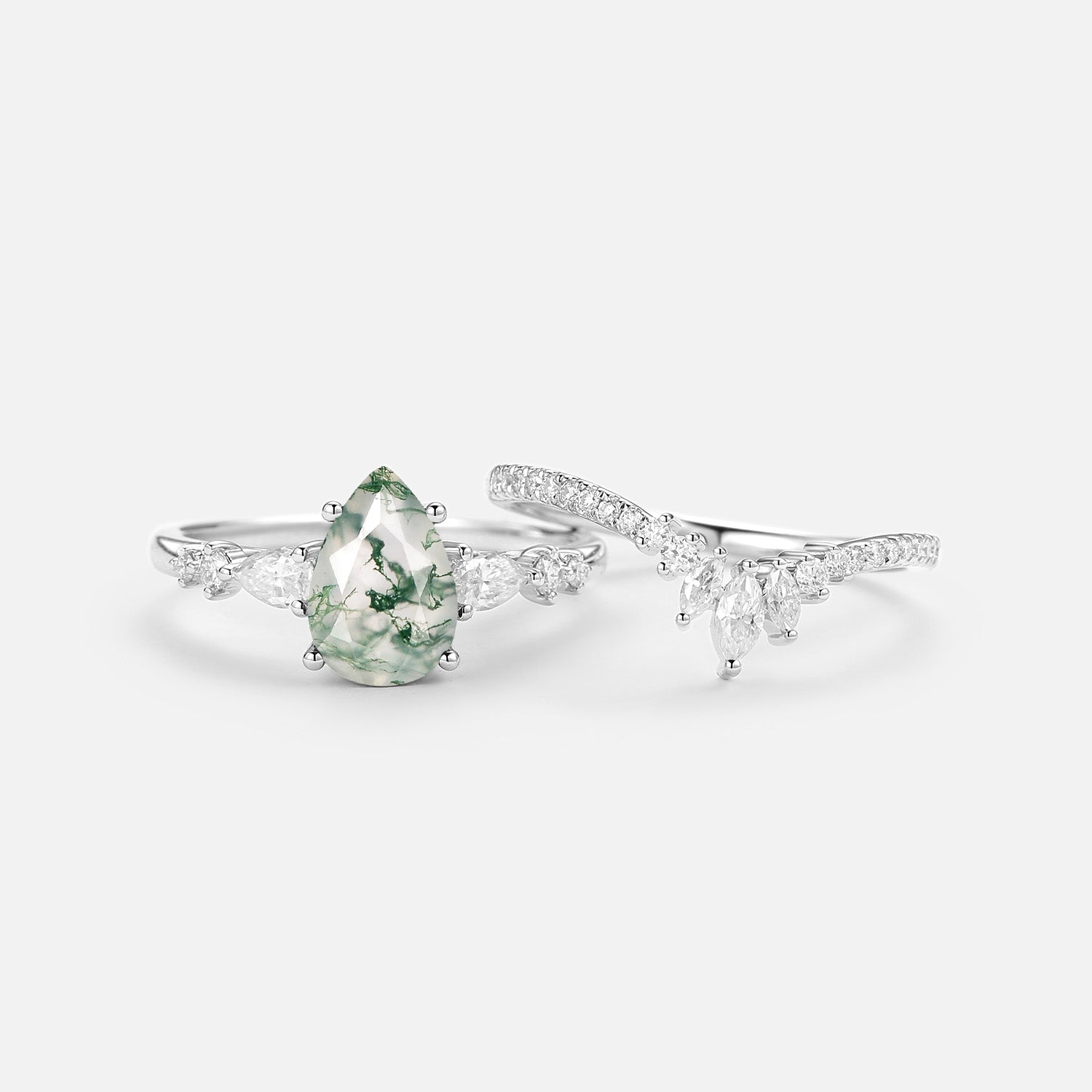 1.5ct Signature Pear Moss Agate Staccato Ring Set 2pcs - Scottie