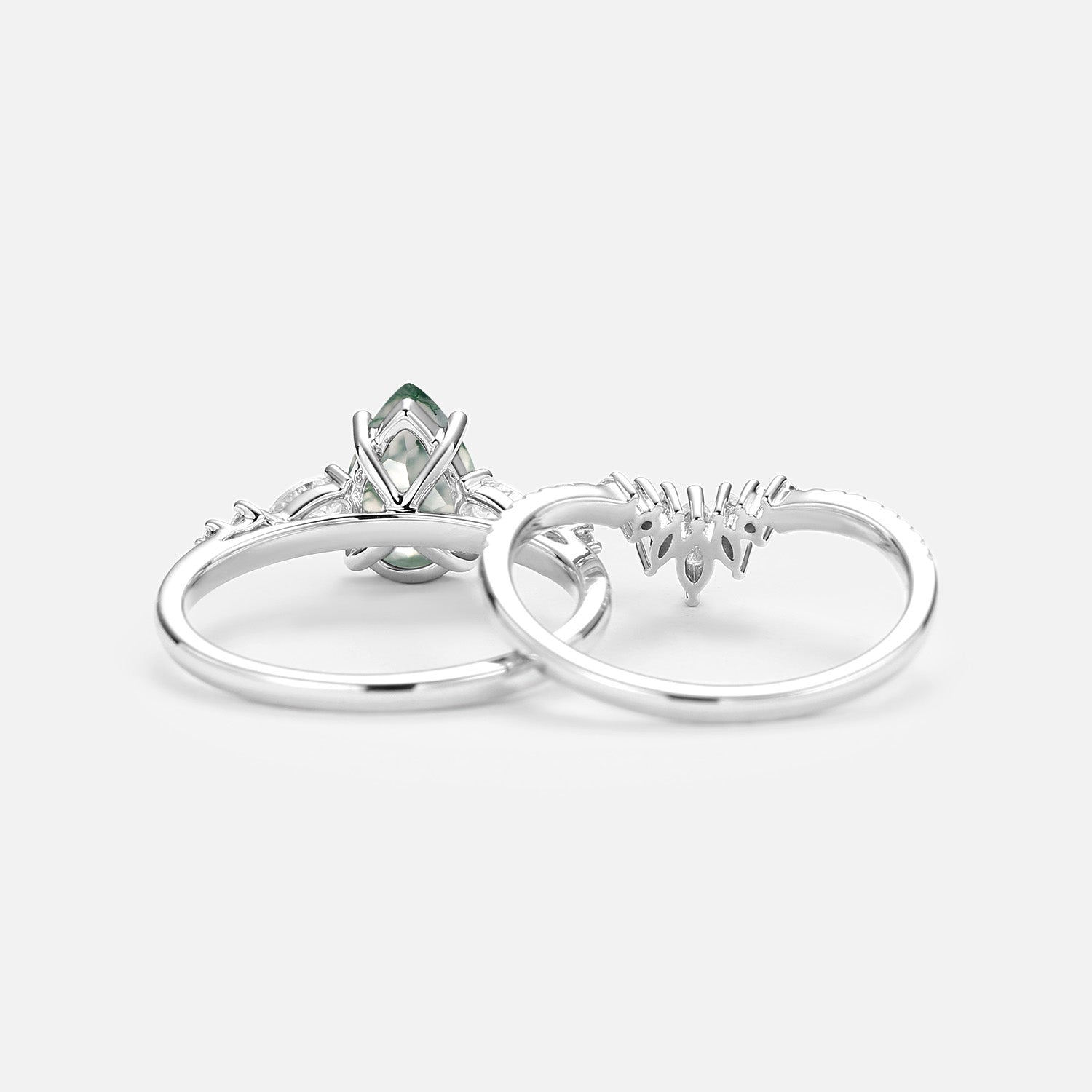 1.5ct Signature Pear Moss Agate Staccato Ring Set 2pcs - Scottie