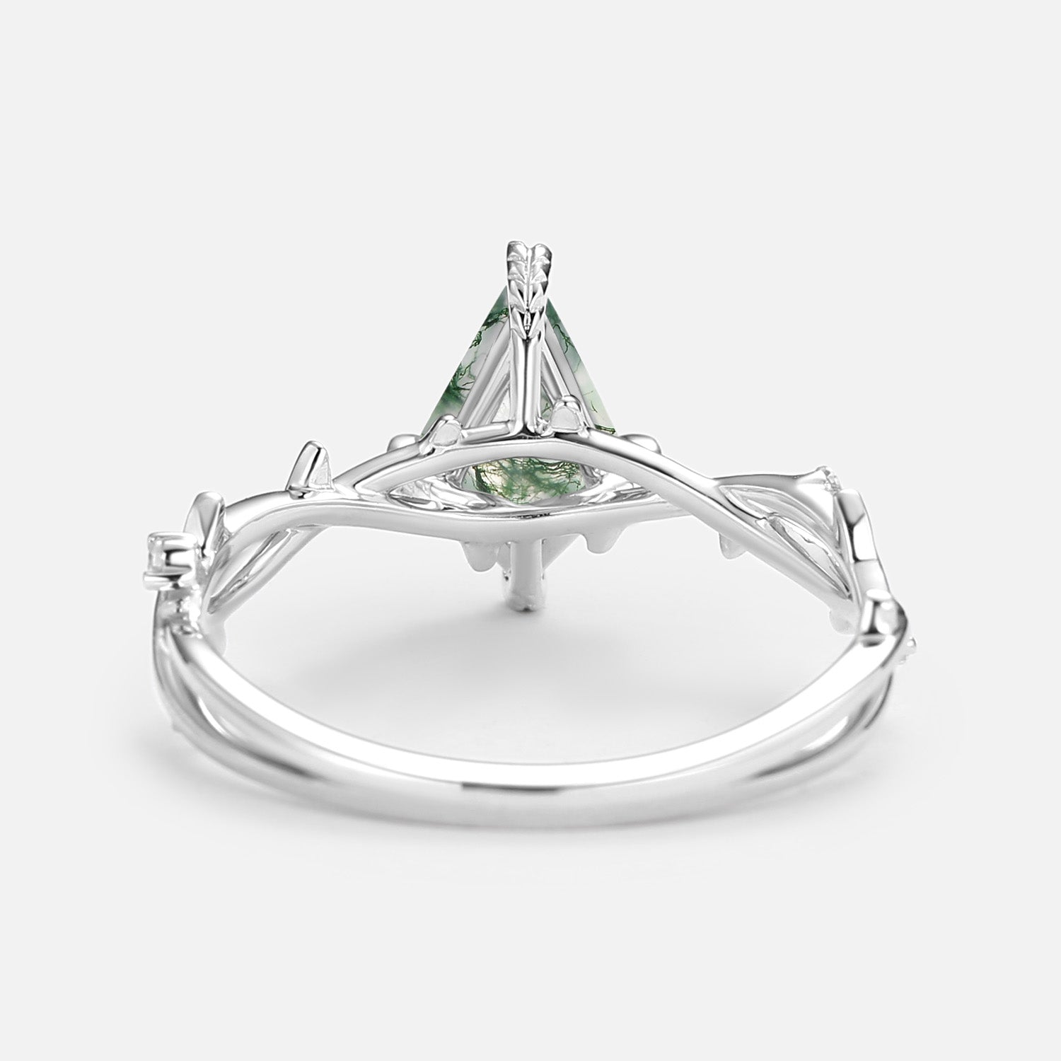 Bramble Minimalist Kite Cut Moss Agate Leafy Engagement Ring