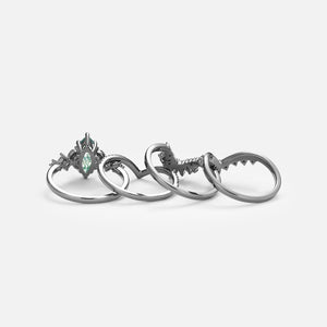Unique Marquise Moss Agate Engagement Ring Set 4pcs - Amelia