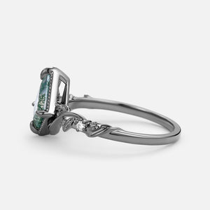 Leafy Kite Cut Moss Agate & Moissanite Engagement Ring