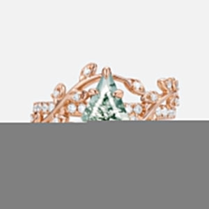 Kite Cut Moss Agate Leafy Pave Engagement Ring - Wren