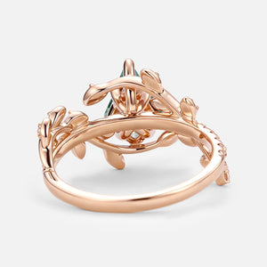 Kite Cut Moss Agate Leafy Pave Engagement Ring - Wren
