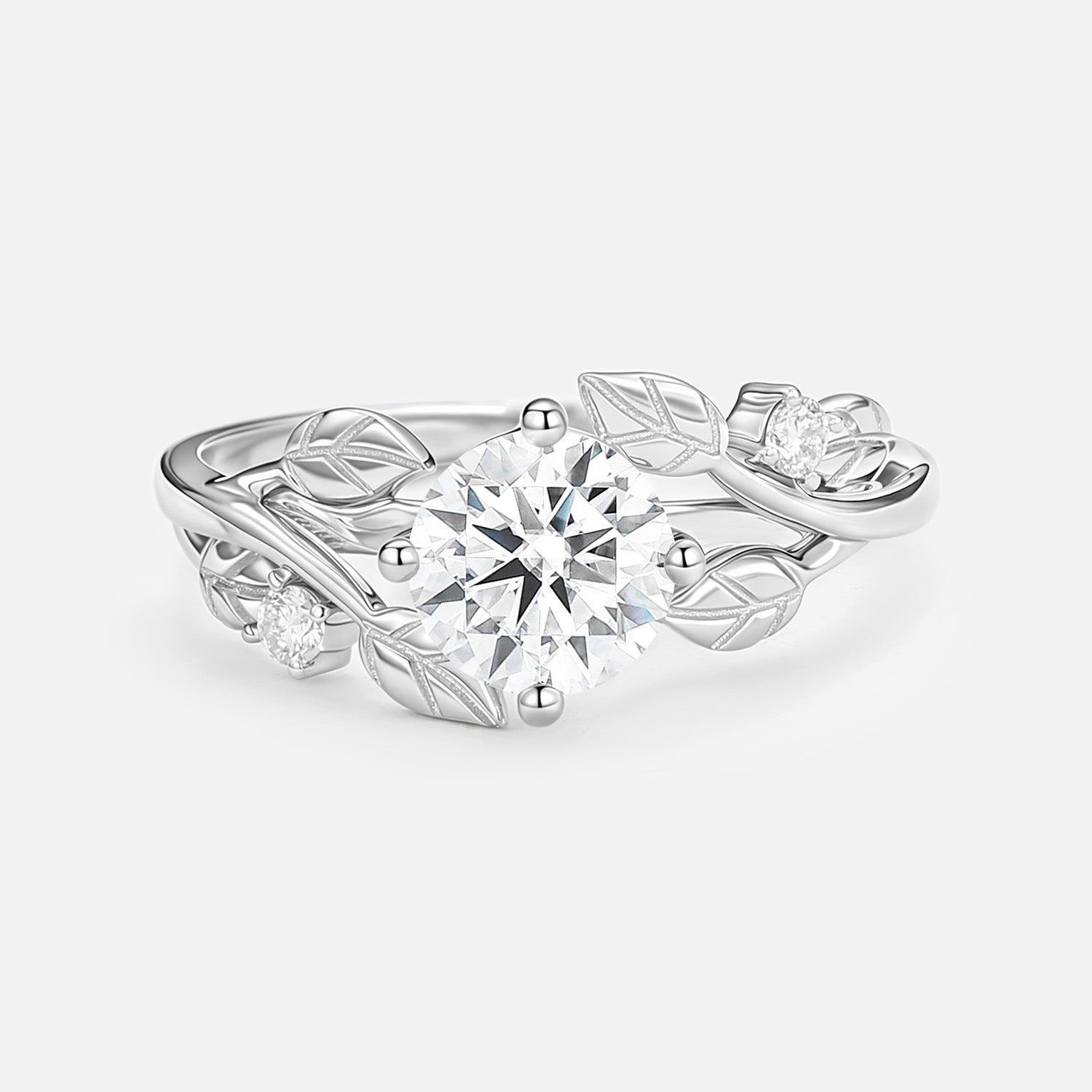 Round Shaped Leaf Moss Agate Engagement Ring - Gardenia