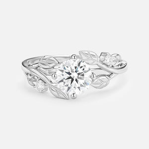 Round Shaped Leaf Moss Agate Engagement Ring - Gardenia