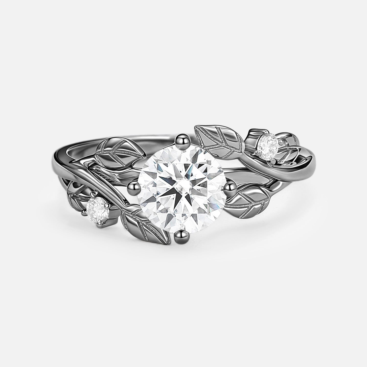 Round Shaped Leaf Moss Agate Engagement Ring - Gardenia