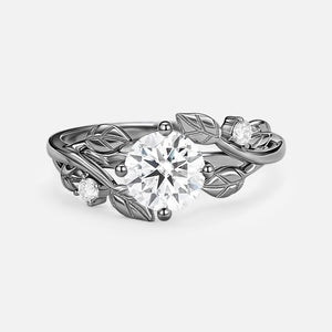 Round Shaped Leaf Moss Agate Engagement Ring - Gardenia