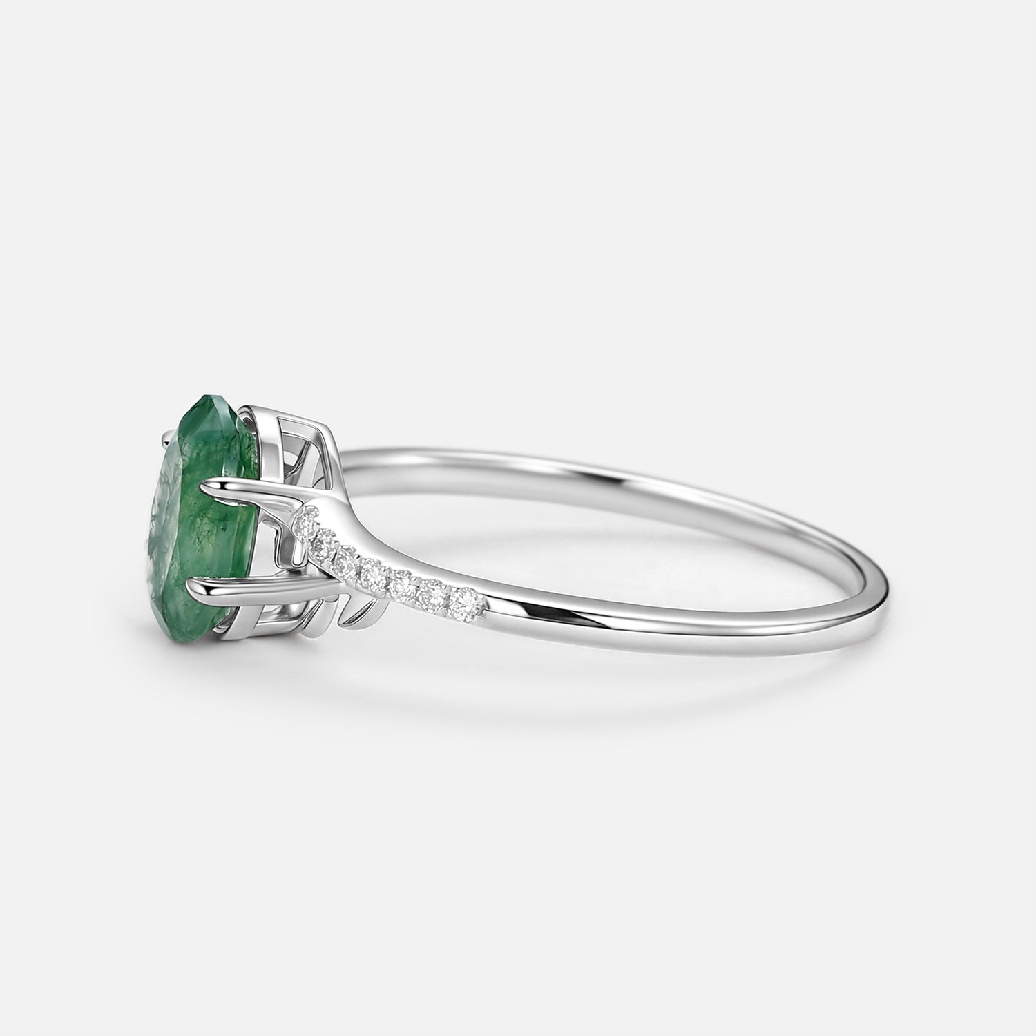 3.5ct Moss Agate Oval Shaped Leafy Engagement Ring