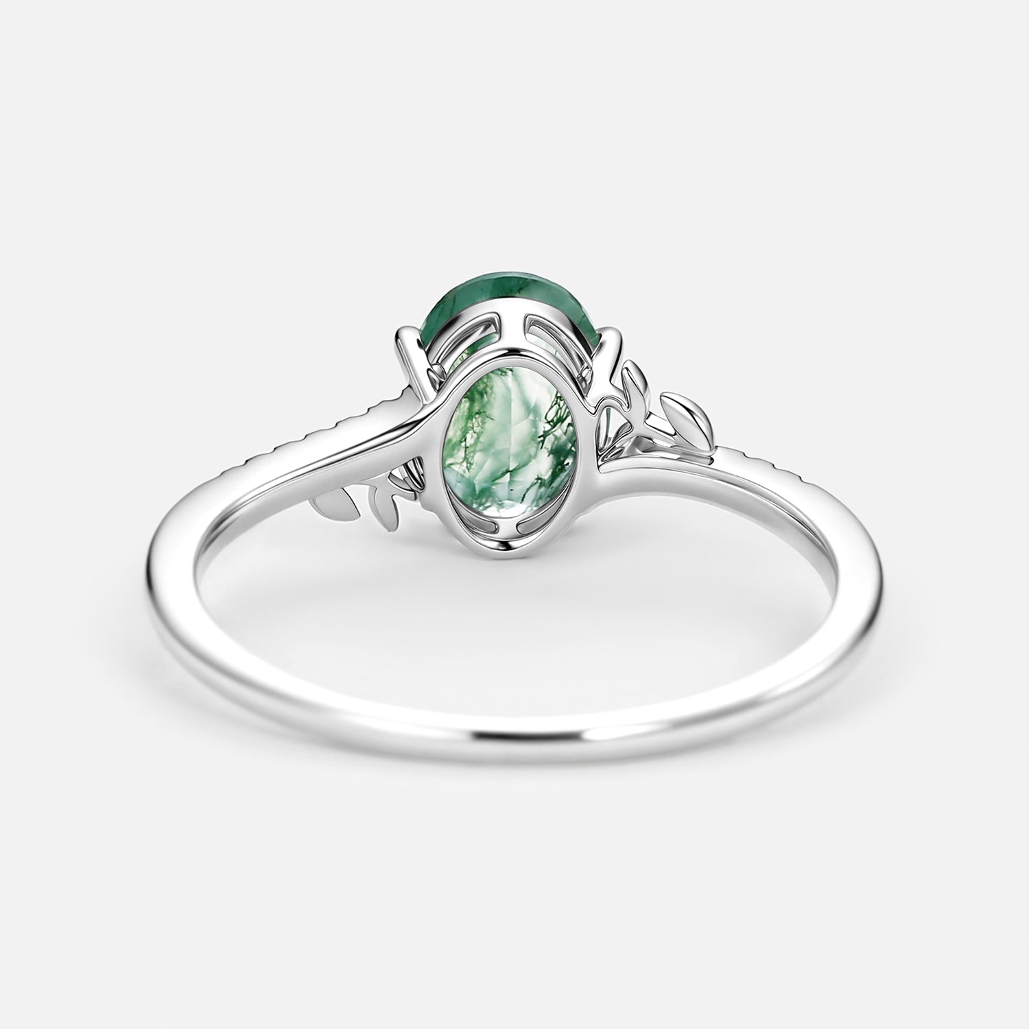 3.5ct Moss Agate Oval Shaped Leafy Engagement Ring