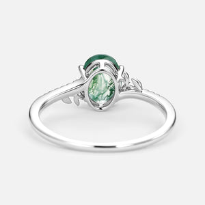 3.5ct Moss Agate Oval Shaped Leafy Engagement Ring