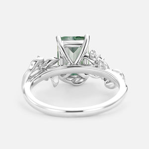 Sheryl Emerald Cut Moss Agate Leafy Engagement Ring