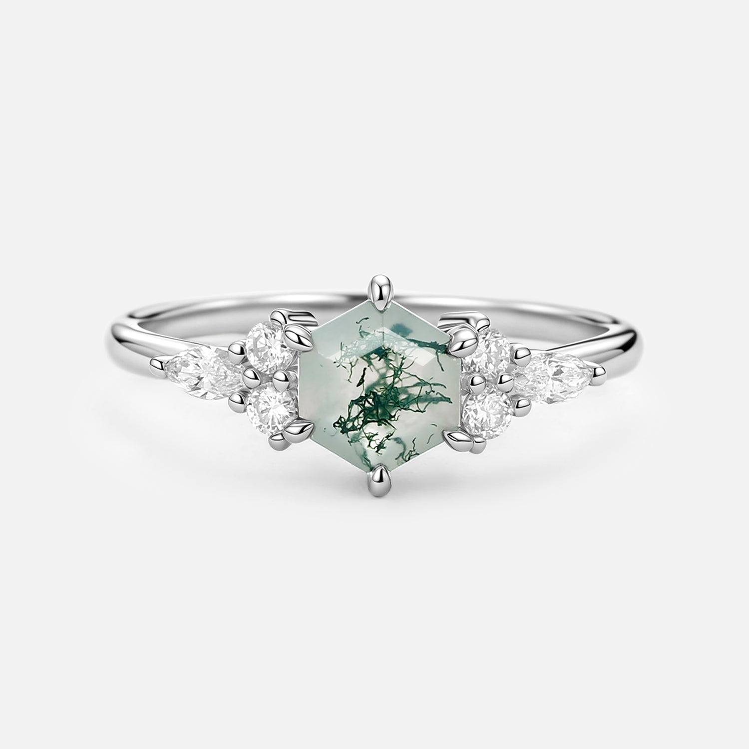 1.0ct Hexagon Moss Agate Cluster Engagement Ring