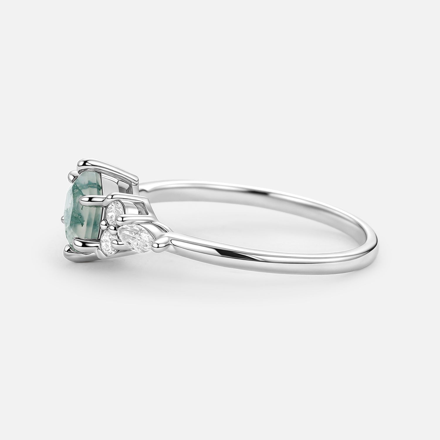 1.0ct Hexagon Moss Agate Cluster Engagement Ring