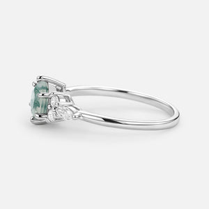 1.0ct Hexagon Moss Agate Cluster Engagement Ring