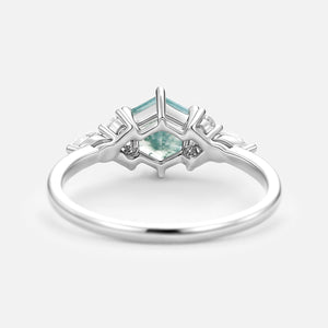 1.0ct Hexagon Moss Agate Cluster Engagement Ring