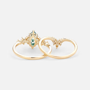 Marquise Cut Moss Agate Cluster Engagement Ring Set 2pcs - Lumenis